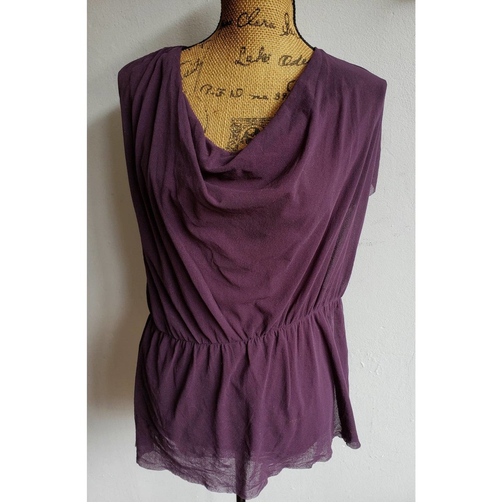 The Limited Sleeveless Cowl Neck Deep Plum Blouson Top Elastic Waist Blouse